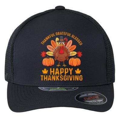 Thankful Grateful Blessed Turkey Women Happy Thanksgiving Flexfit Unipanel Trucker Cap