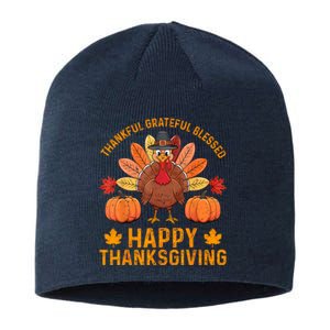 Thankful Grateful Blessed Turkey Women Happy Thanksgiving Sustainable Beanie