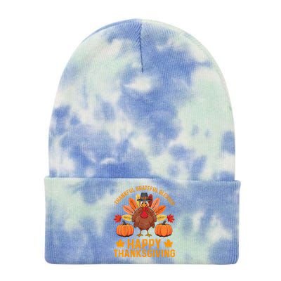 Thankful Grateful Blessed Turkey Women Happy Thanksgiving Tie Dye 12in Knit Beanie