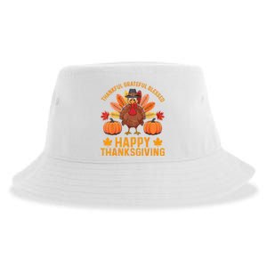 Thankful Grateful Blessed Turkey Women Happy Thanksgiving Sustainable Bucket Hat