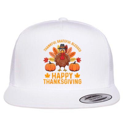 Thankful Grateful Blessed Turkey Women Happy Thanksgiving Flat Bill Trucker Hat