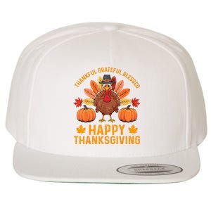 Thankful Grateful Blessed Turkey Women Happy Thanksgiving Wool Snapback Cap