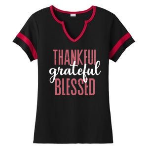 Thankful Grateful Blessed Cute Holiday Ladies Halftime Notch Neck Tee