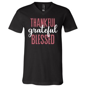 Thankful Grateful Blessed Cute Holiday V-Neck T-Shirt