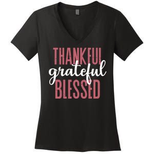 Thankful Grateful Blessed Cute Holiday Women's V-Neck T-Shirt