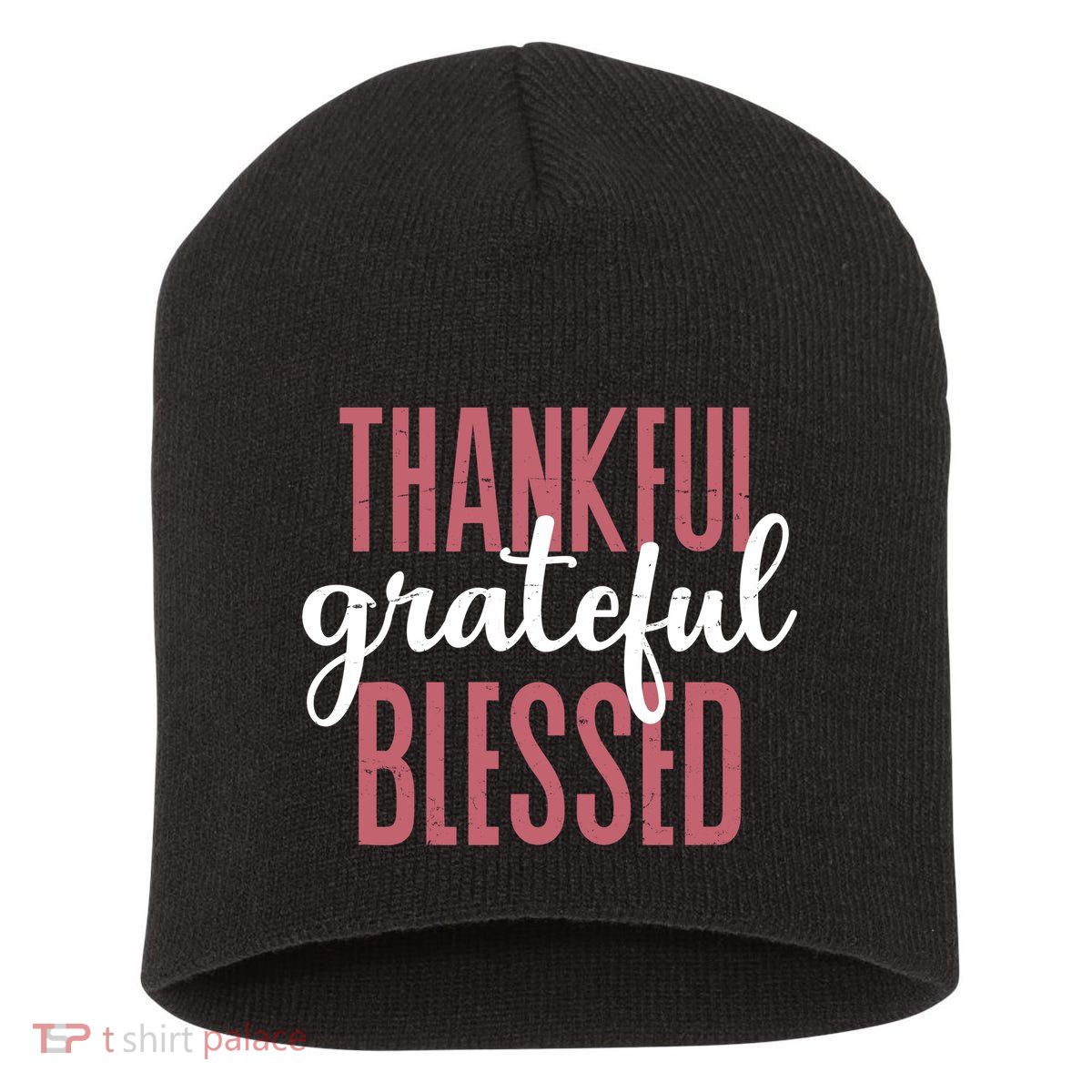 Thankful Grateful Blessed Cute Holiday Short Acrylic Beanie