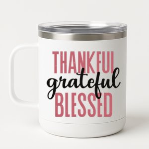 Thankful Grateful Blessed Cute Holiday 12 oz Stainless Steel Tumbler Cup