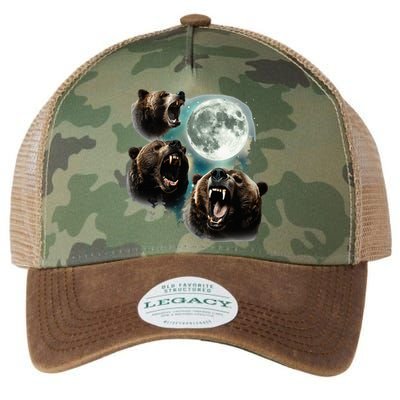 Three Grizzly Bears Howl At Moon Starry Mountain Forest Bear Legacy Tie Dye Trucker Hat