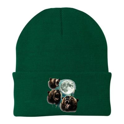 Three Grizzly Bears Howl At Moon Starry Mountain Forest Bear Knit Cap Winter Beanie