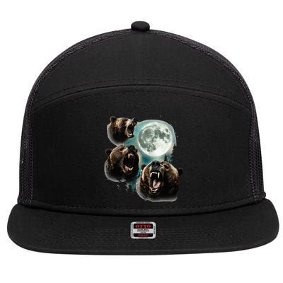 Three Grizzly Bears Howl At Moon Starry Mountain Forest Bear 7 Panel Mesh Trucker Snapback Hat