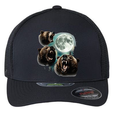 Three Grizzly Bears Howl At Moon Starry Mountain Forest Bear Flexfit Unipanel Trucker Cap