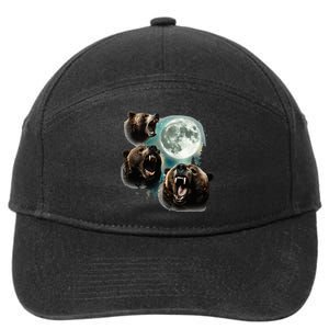 Three Grizzly Bears Howl At Moon Starry Mountain Forest Bear 7-Panel Snapback Hat