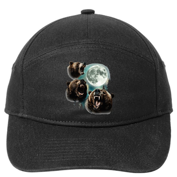 Three Grizzly Bears Howl At Moon Starry Mountain Forest Bear 7-Panel Snapback Hat