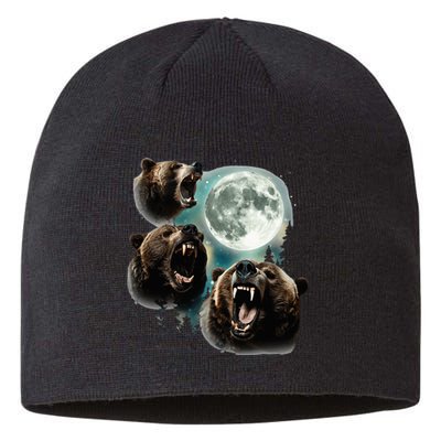 Three Grizzly Bears Howl At Moon Starry Mountain Forest Bear Sustainable Beanie