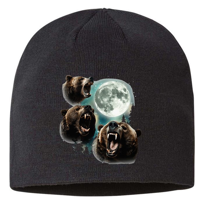 Three Grizzly Bears Howl At Moon Starry Mountain Forest Bear Sustainable Beanie