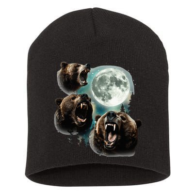 Three Grizzly Bears Howl At Moon Starry Mountain Forest Bear Short Acrylic Beanie