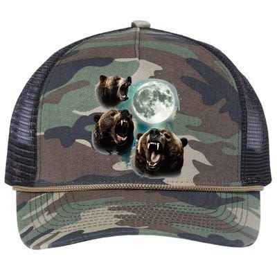 Three Grizzly Bears Howl At Moon Starry Mountain Forest Bear Retro Rope Trucker Hat Cap