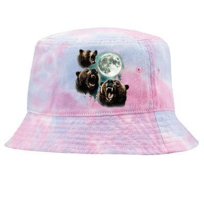 Three Grizzly Bears Howl At Moon Starry Mountain Forest Bear Tie-Dyed Bucket Hat