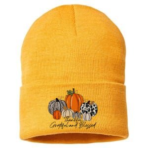 Thankful Grateful Blessed Thankful Pumpkin Thanksgiving Fall Sustainable Knit Beanie