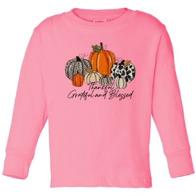 Thankful Grateful Blessed Thankful Pumpkin Thanksgiving Fall Toddler Long Sleeve Shirt