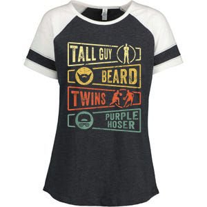 Tall Guy Beard Twins Purple Hoser Enza Ladies Jersey Colorblock Tee