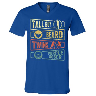 Tall Guy Beard Twins Purple Hoser V-Neck T-Shirt