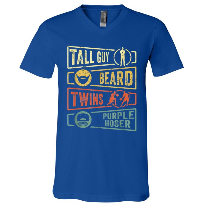 Tall Guy Beard Twins Purple Hoser V-Neck T-Shirt