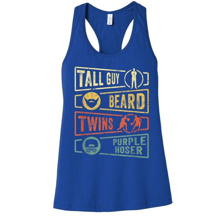 Tall Guy Beard Twins Purple Hoser Women's Racerback Tank