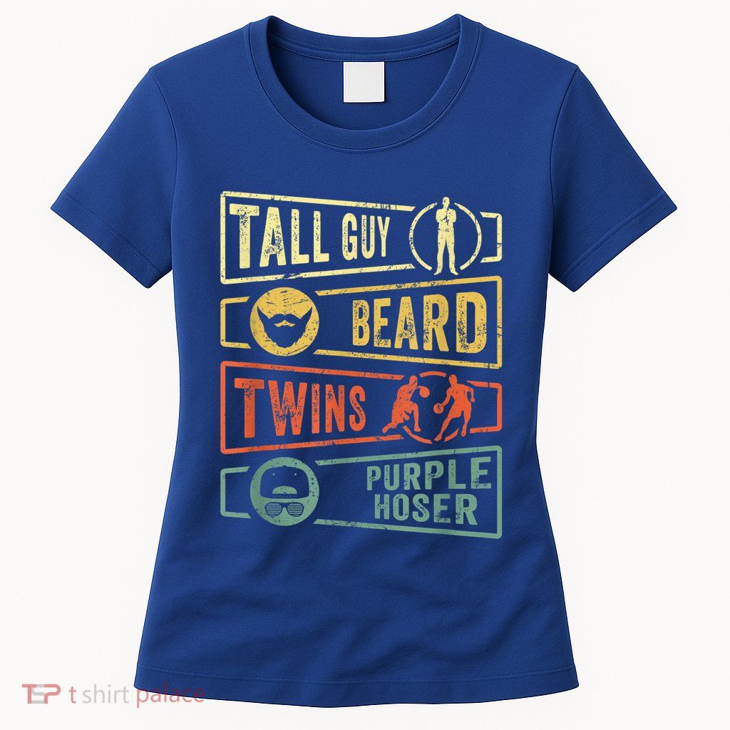 Tall Guy Beard Twins Purple Hoser Womens T-Shirt