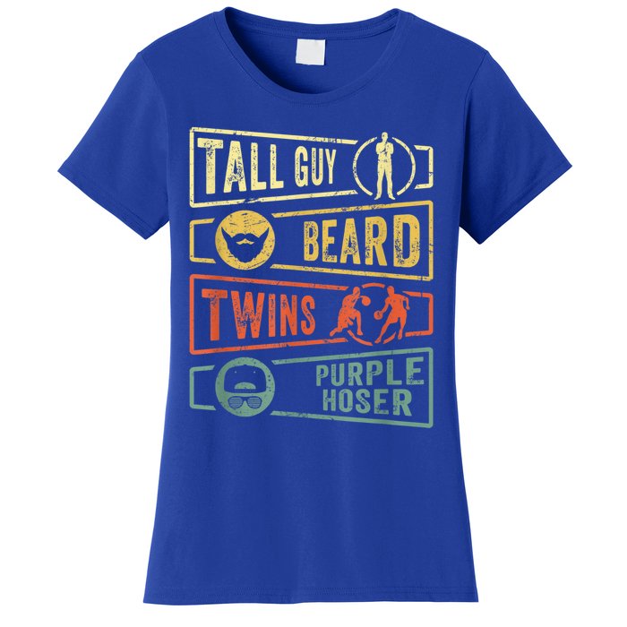 Tall Guy Beard Twins Purple Hoser Women's T-Shirt