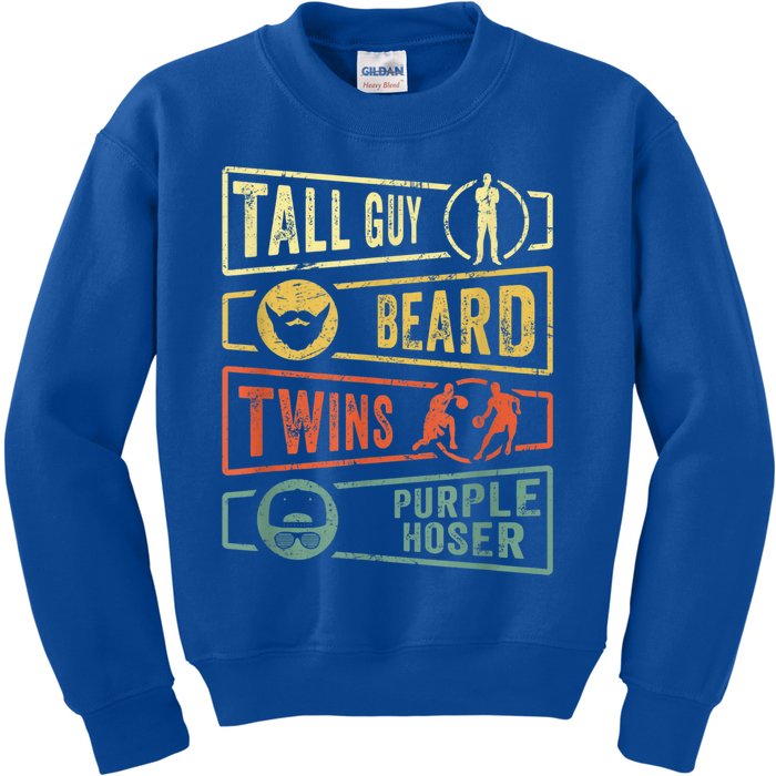 Tall Guy Beard Twins Purple Hoser Kids Sweatshirt