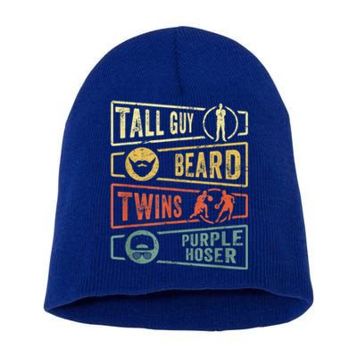 Tall Guy Beard Twins Purple Hoser Short Acrylic Beanie