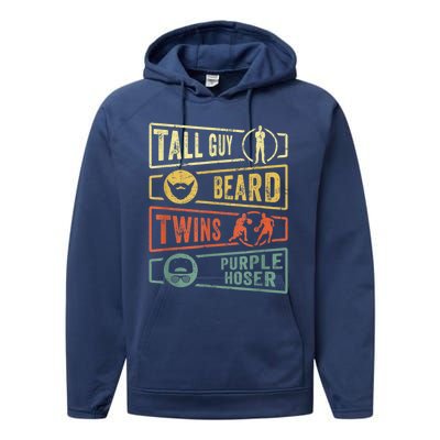 Tall Guy Beard Twins Purple Hoser Performance Fleece Hoodie