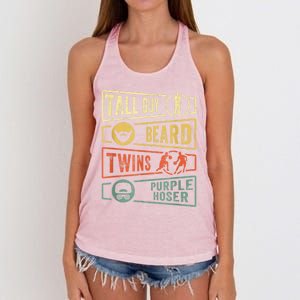 Tall Guy Beard Twins Purple Hoser Women's Knotted Racerback Tank