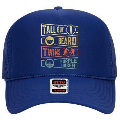 Tall Guy Beard Twins Purple Hoser High Crown Mesh Back Trucker Hat