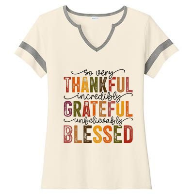 Thankful Grateful Blessed Ladies Halftime Notch Neck Tee