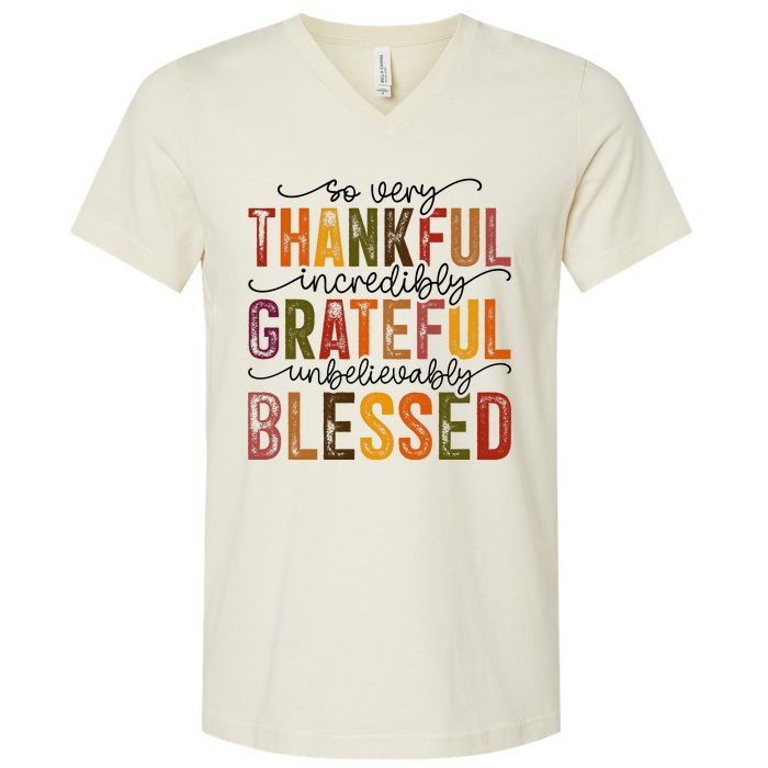 Thankful Grateful Blessed V-Neck T-Shirt