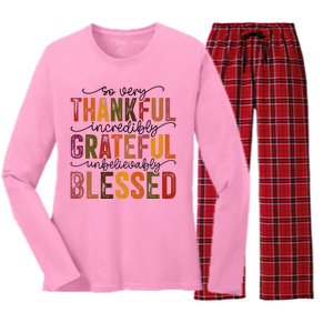 Thankful Grateful Blessed Women's Long Sleeve Flannel Pajama Set 