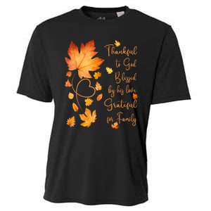 Thankful Grateful Blessed Christian Thanksgiving Fall Leaves Cooling Performance Crew T-Shirt