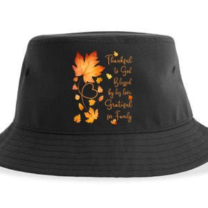 Thankful Grateful Blessed Christian Thanksgiving Fall Leaves Sustainable Bucket Hat