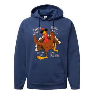 Turkey Gravy Beans And Rolls Casserole Funny Thanksgiving Performance Fleece Hoodie