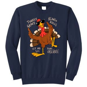 Turkey Gravy Beans And Rolls Casserole Funny Thanksgiving Tall Sweatshirt