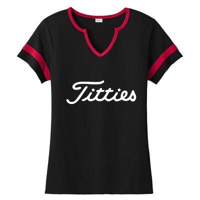 Titties Golf Bachelor Party Funny Golfing Gift Parody Ladies Halftime Notch Neck Tee