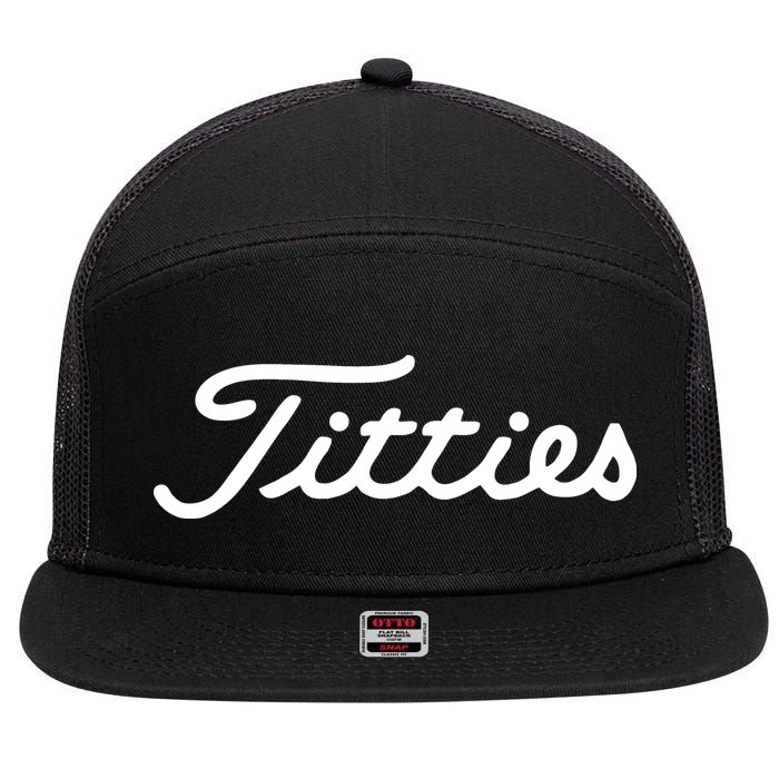 Titties Golf Bachelor Party Funny Golfing Gift Parody 7 Panel Mesh Trucker Snapback Hat