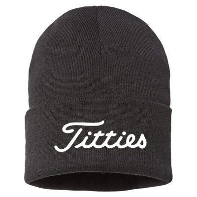 Titties Golf Bachelor Party Funny Golfing Gift Parody Sustainable Knit Beanie