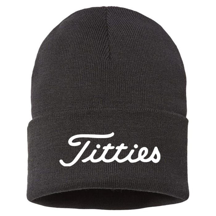 Titties Golf Bachelor Party Funny Golfing Gift Parody Sustainable Knit Beanie