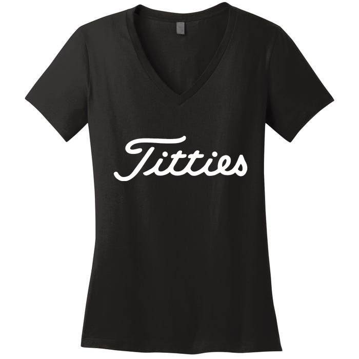 Titties Golf Bachelor Party Funny Golfing Gift Parody Women's V-Neck T-Shirt