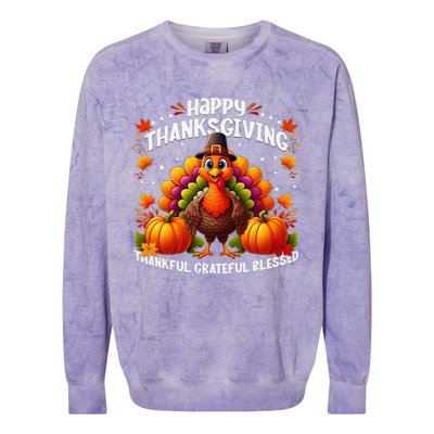 Thankful Grateful Blessed Happy Thanksgiving Turkey Women Gift Colorblast Crewneck Sweatshirt