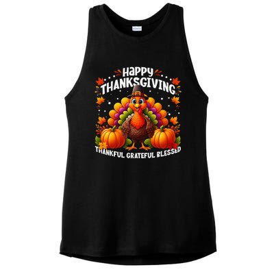 Thankful Grateful Blessed Happy Thanksgiving Turkey Women Gift Ladies PosiCharge Tri-Blend Wicking Tank