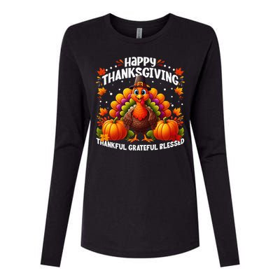 Thankful Grateful Blessed Happy Thanksgiving Turkey Women Gift Womens Cotton Relaxed Long Sleeve T-Shirt